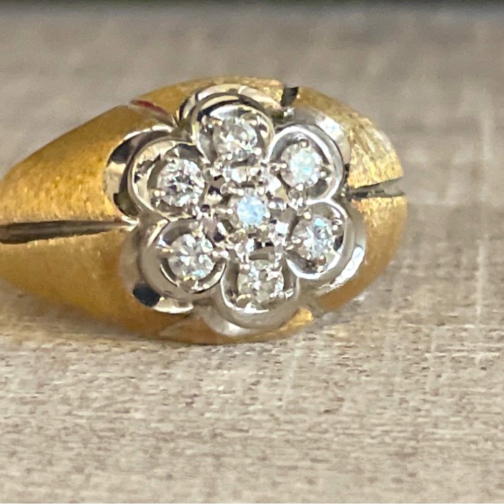 Vintage Men’s 14k Gold Diamond Cluster Ring Yellow Gold Sz 13.25